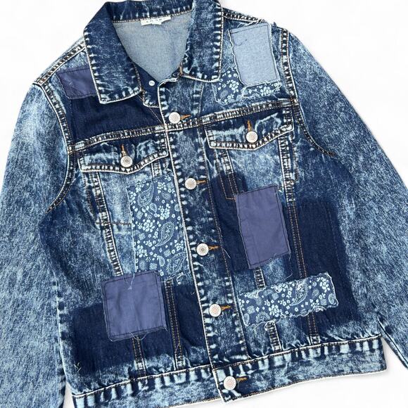 Adore Paisley Patchwork Acid Wash Denim Trucker Jacket Women’s Small - Picture 2 of 4